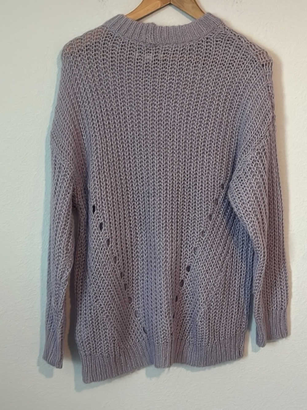 American Eagle Outfitters Lavender Open-Stitch Crewneck Sweater